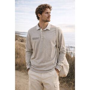 PANGAIA Gray Long Sleeve Polo Shirt Pullover Sweatshirt Top    Mens Size Large